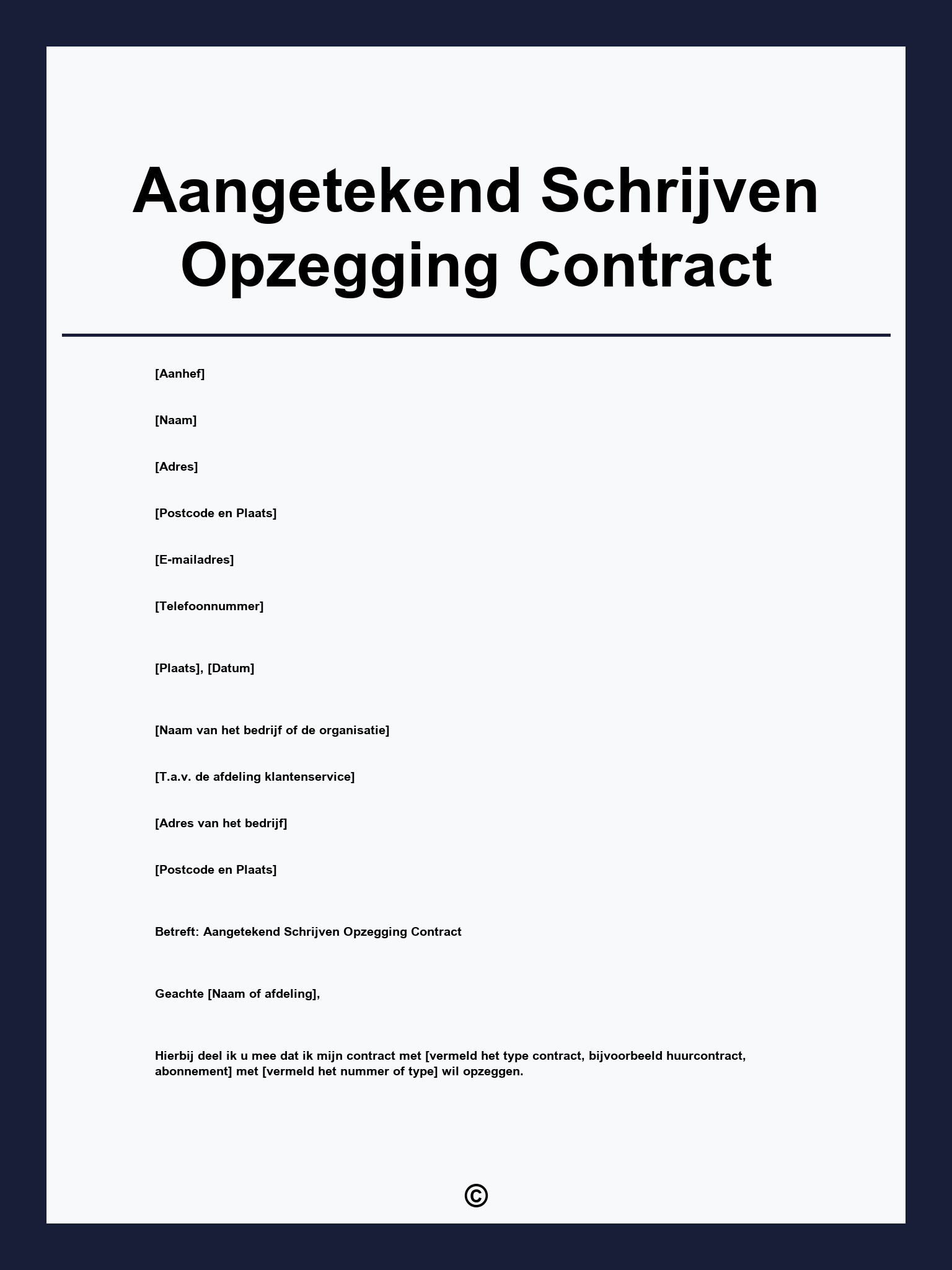 Aangetekend Schrijven Opzegging Contract