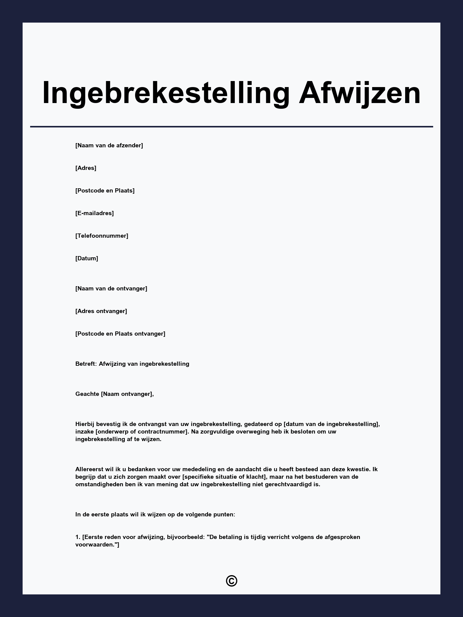Ingebrekestelling Afwijzen