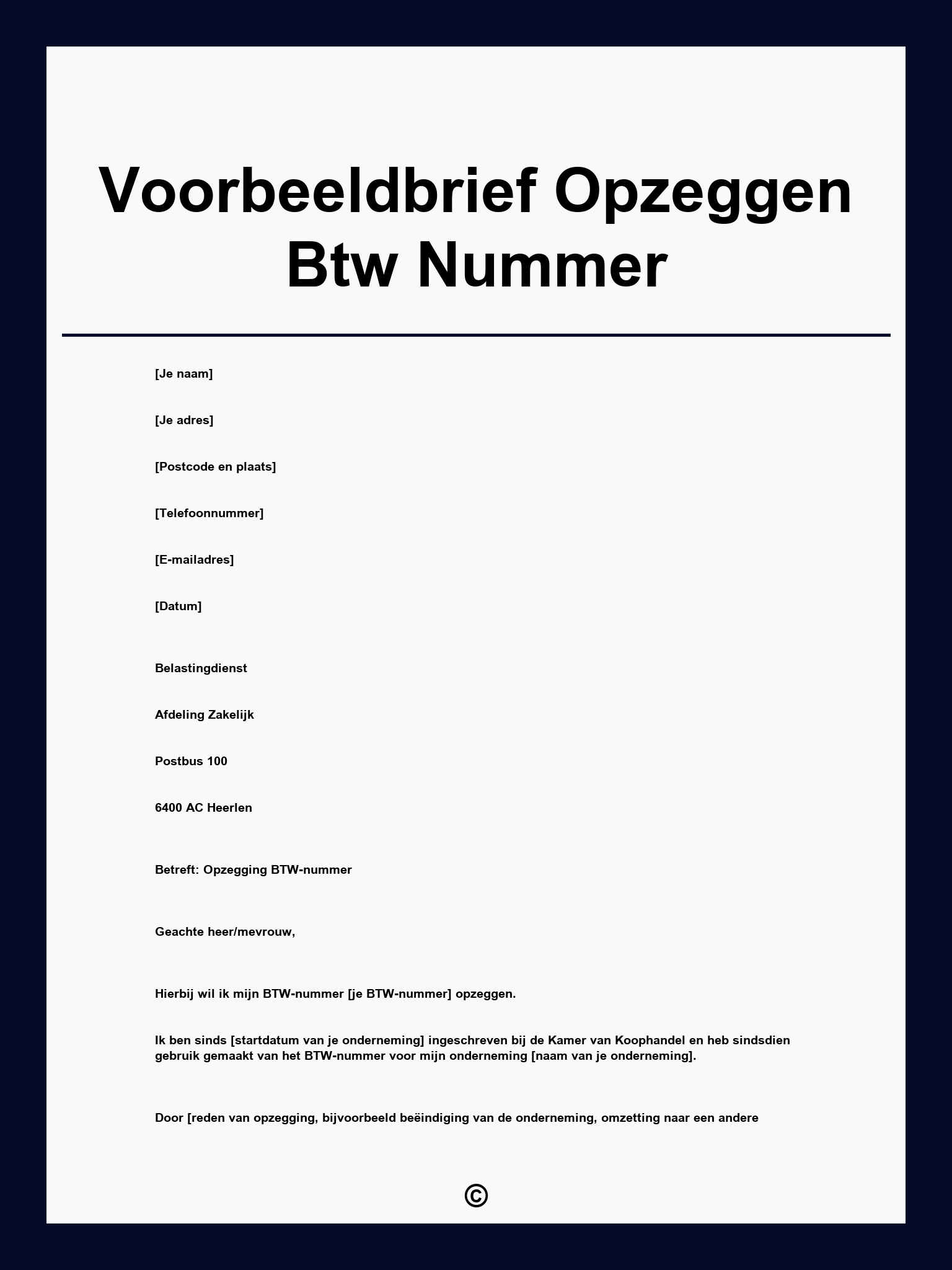 Voorbeeldbrief Opzeggen Btw Nummer